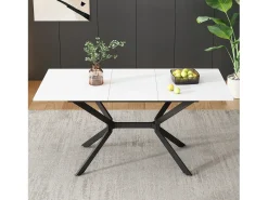 Mesa de comedor extensible 120/160x80 cm, para 4 a 6 personas, patas de metal negro, diseño minimalista (dimensiones: 120/160 x 80 x 75 cm)