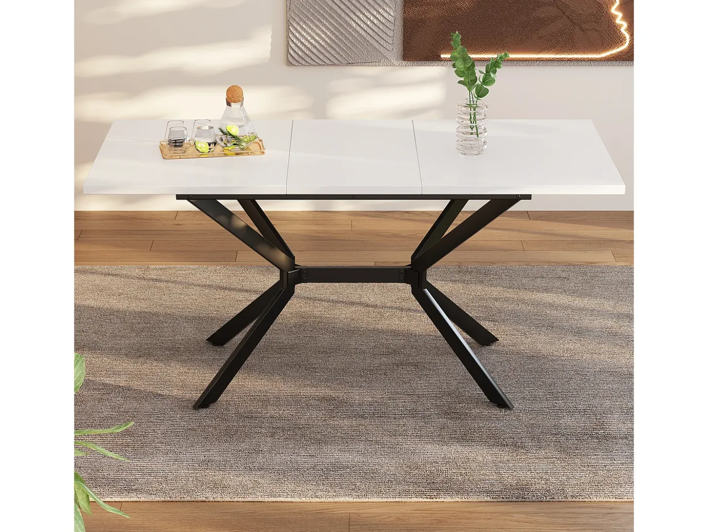 Mesa de comedor extensible 120/160x80 cm, para 4 a 6 personas, patas de metal negro, diseño minimalista (dimensiones: 120/160 x 80 x 75 cm)