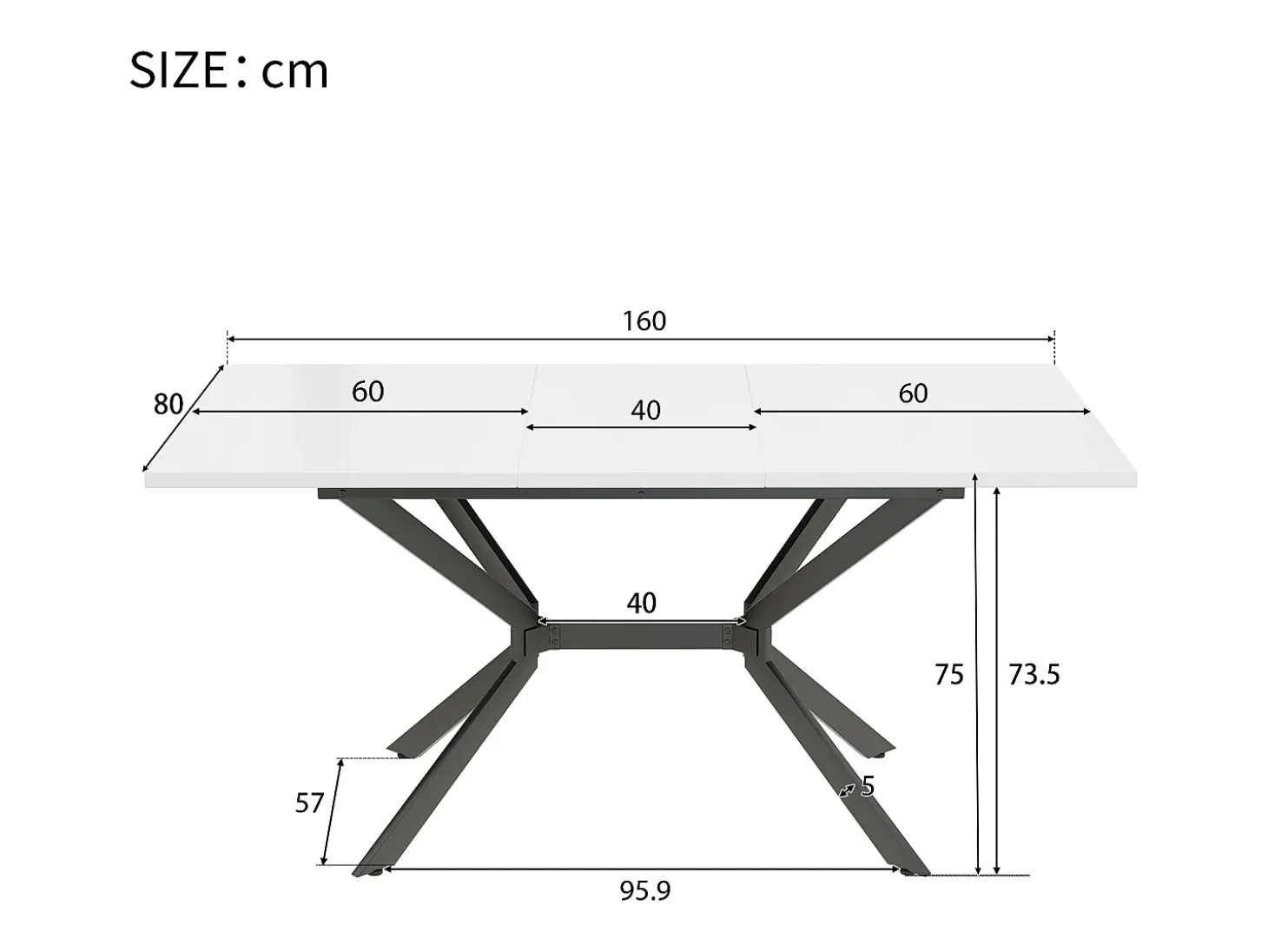 Mesa de comedor extensible 120/160x80 cm, para 4 a 6 personas, patas de metal negro, diseño minimalista (dimensiones: 120/160 x 80 x 75 cm)