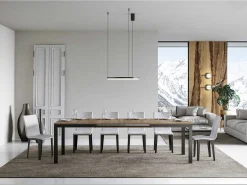 Mesa de comedor extensible Karry evolución-Color Natural-Base y soporte con ruedas-Ancho extensible