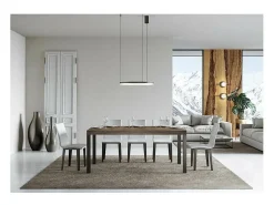 Mesa de comedor extensible Karry-Color Marrón-Soporte 4 pies-Ancho extensible