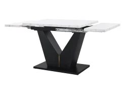 Mesa de comedor extensible para 4 a 6 personas - 99/159 x 75 x 75 cm - MDF + Patas de metal - Efecto mármol - Blanco + negro