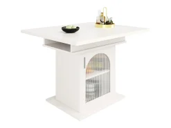 Mesa de comedor extensible - tres estantes de almacenamiento integrados de altura regulable - 110/140×80×76 cm - blanco