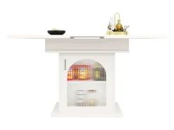 Mesa de comedor extensible - tres estantes de almacenamiento integrados de altura regulable - 110/140×80×76 cm - blanco