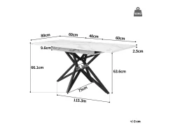 Mesa de comedor extensible con tablero de MDF chapado en mármol y patas de hierro negro