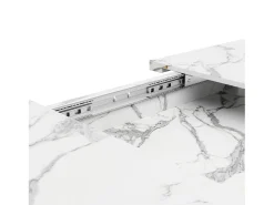 Mesa de comedor extensible con tablero de MDF chapado en mármol y patas de hierro negro