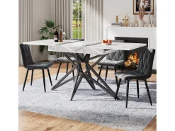 Mesa de comedor extensible con tablero de MDF chapado en mármol y patas de hierro negro