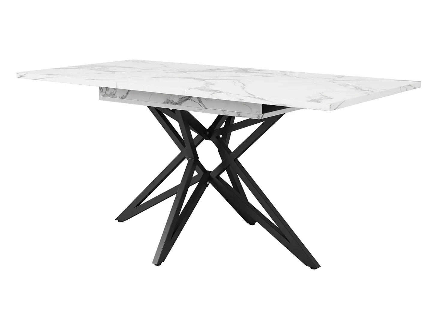 Mesa de comedor extensible con tablero de MDF chapado en mármol y patas de hierro negro