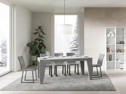 Mesa de comedor extensible de madera Naxo.-Color Gris cemento-Soporte 2 pies-Alargaderas -Ancho extensible