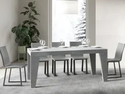 Mesa de comedor extensible de madera Naxo.-Color Gris cemento-Soporte 2 pies-Alargaderas -Ancho extensible