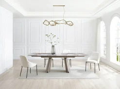 Mesa de comedor extensible para 6 a 10 personas en cerámica, cristal templado y metal bronce - Efecto mármol blanco y gris - FARUDI de Maison Céphy