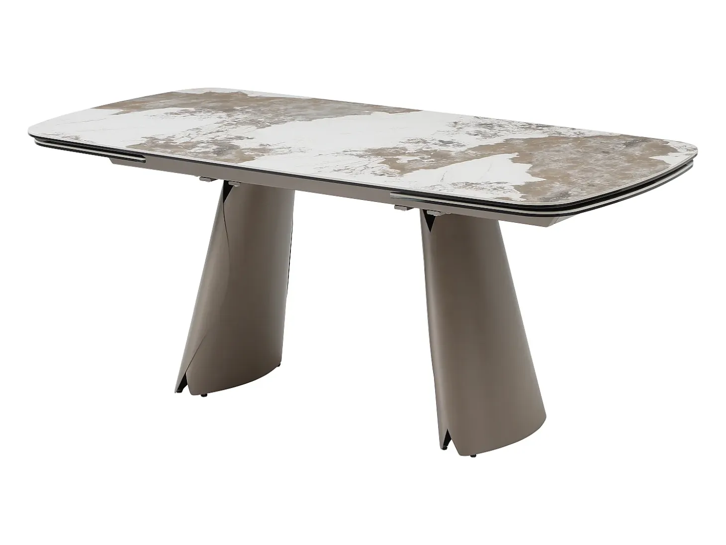 Mesa de comedor extensible para 6 a 10 personas en cerámica, cristal templado y metal bronce - Efecto mármol blanco y gris - FARUDI de Maison Céphy