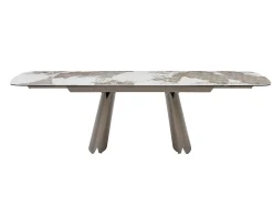 Mesa de comedor extensible para 6 a 10 personas en cerámica, cristal templado y metal bronce - Efecto mármol blanco y gris - FARUDI de Maison Céphy