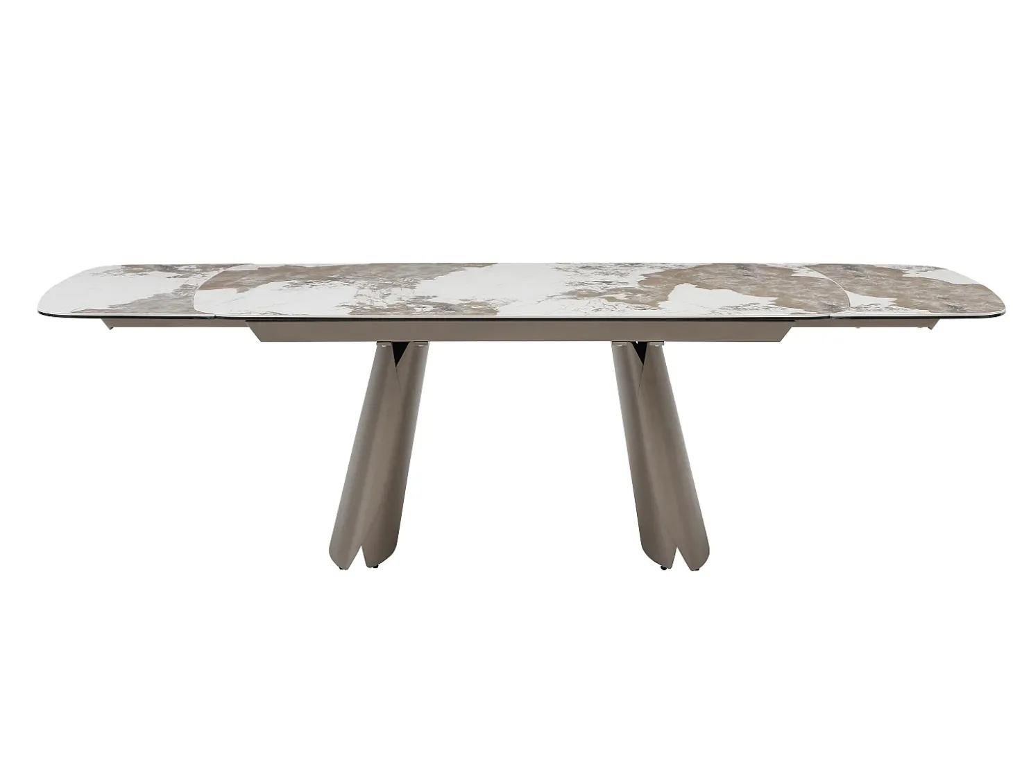Mesa de comedor extensible para 6 a 10 personas en cerámica, cristal templado y metal bronce - Efecto mármol blanco y gris - FARUDI de Maison Céphy