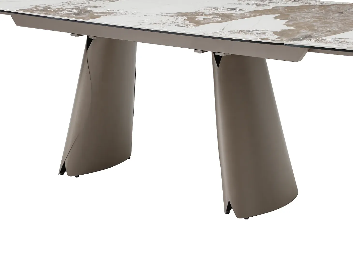 Mesa de comedor extensible para 6 a 10 personas en cerámica, cristal templado y metal bronce - Efecto mármol blanco y gris - FARUDI de Maison Céphy