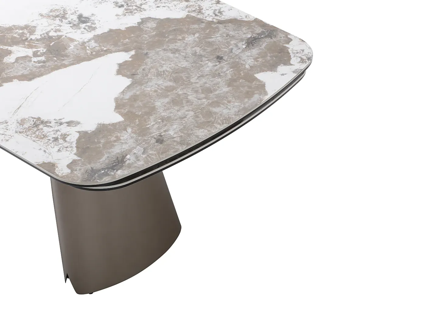 Mesa de comedor extensible para 6 a 10 personas en cerámica, cristal templado y metal bronce - Efecto mármol blanco y gris - FARUDI de Maison Céphy