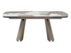 Mesa de comedor extensible para 6 a 10 personas en cerámica, cristal templado y metal bronce - Efecto mármol blanco y gris - FARUDI de Maison Céphy