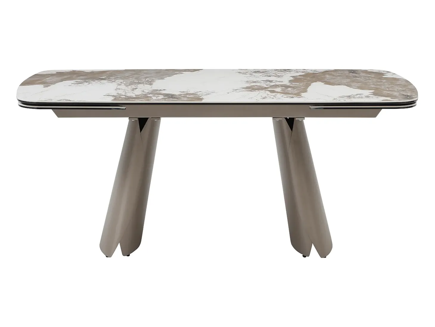 Mesa de comedor extensible para 6 a 10 personas en cerámica, cristal templado y metal bronce - Efecto mármol blanco y gris - FARUDI de Maison Céphy