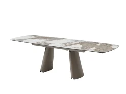 Mesa de comedor extensible para 6 a 10 personas en cerámica, cristal templado y metal bronce - Efecto mármol blanco y gris - FARUDI de Maison Céphy