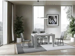 Mesa de comedor extensible de madera Kristo patas en V-Color Gris cemento-Soporte 4 pies-Alargaderas -Ancho extensible