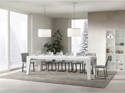 Mesa de comedor extensible de madera Naxo.-Color Blanco-Soporte 4 pies-Alargaderas -Ancho extensible