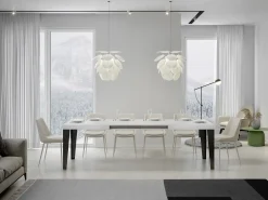 Mesa de comedor extensible Flavio-Color Blanco-Soporte 2 pies-Alargaderas -Ancho extensible