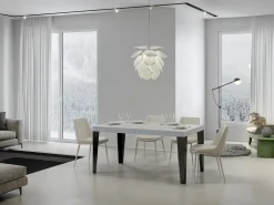 Mesa de comedor extensible Flavio-Color Blanco-Soporte 2 pies-Alargaderas -Ancho extensible