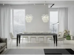 Mesa de comedor extensible Flavio-Color Gris cemento-Soporte 4 pies-Alargaderas -Ancho extensible