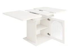 Mesa de comedor extensible blanca - Mesa de comedor con tres compartimentos de almacenamiento y puertas de cristal - almacenamiento abierto