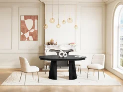 Mesa de comedor extensible de 4 a 10 personas chapa de fresno - Negro - LATSURY