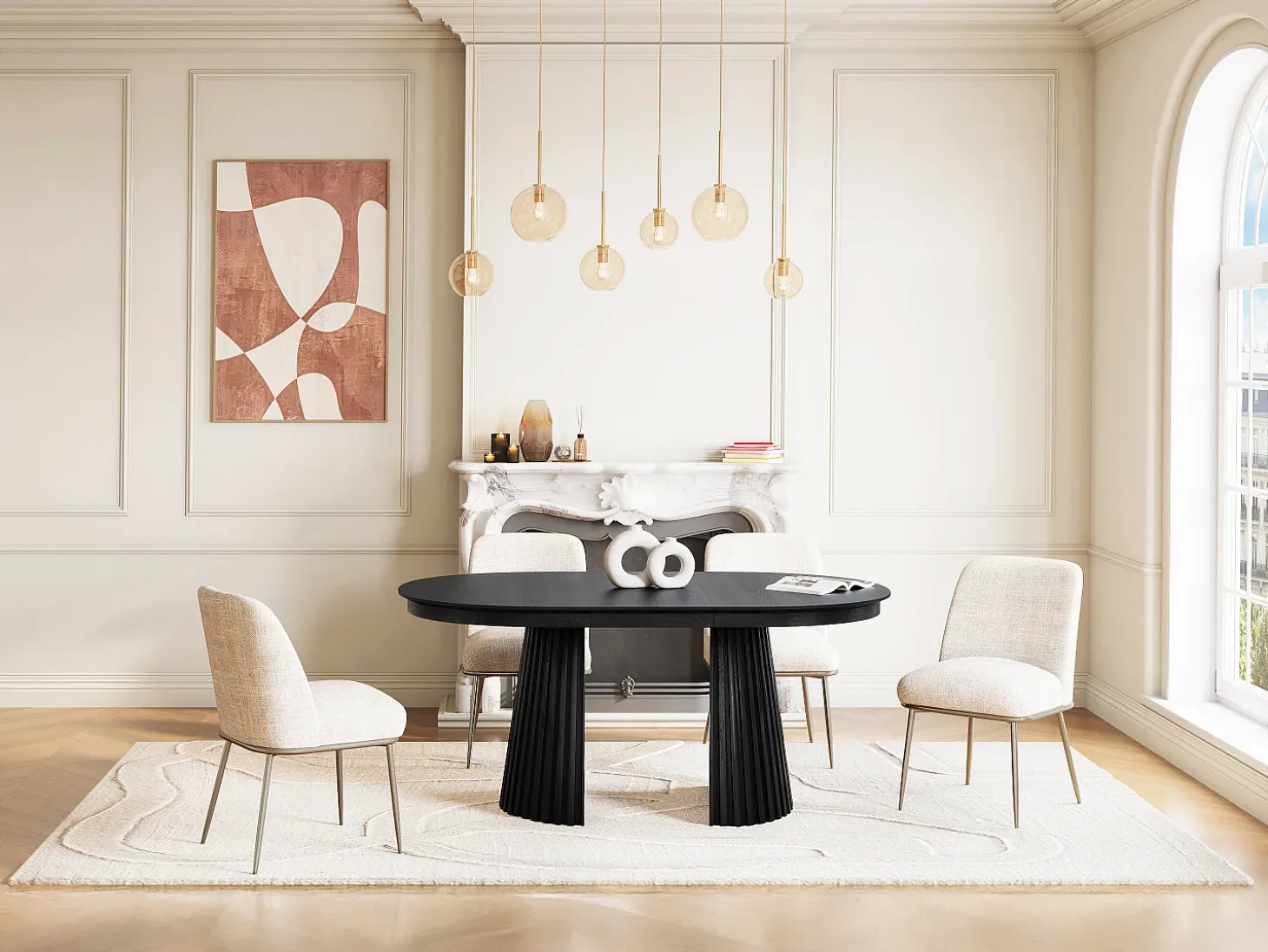 Mesa de comedor extensible de 4 a 10 personas chapa de fresno - Negro - LATSURY