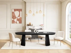 Mesa de comedor extensible de 4 a 10 personas chapa de fresno - Negro - LATSURY