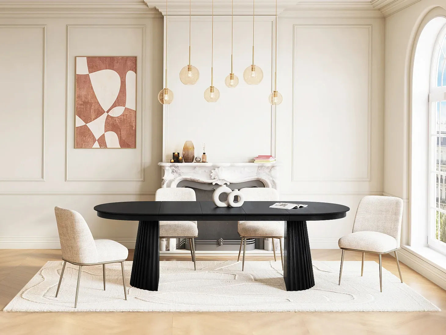 Mesa de comedor extensible de 4 a 10 personas chapa de fresno - Negro - LATSURY