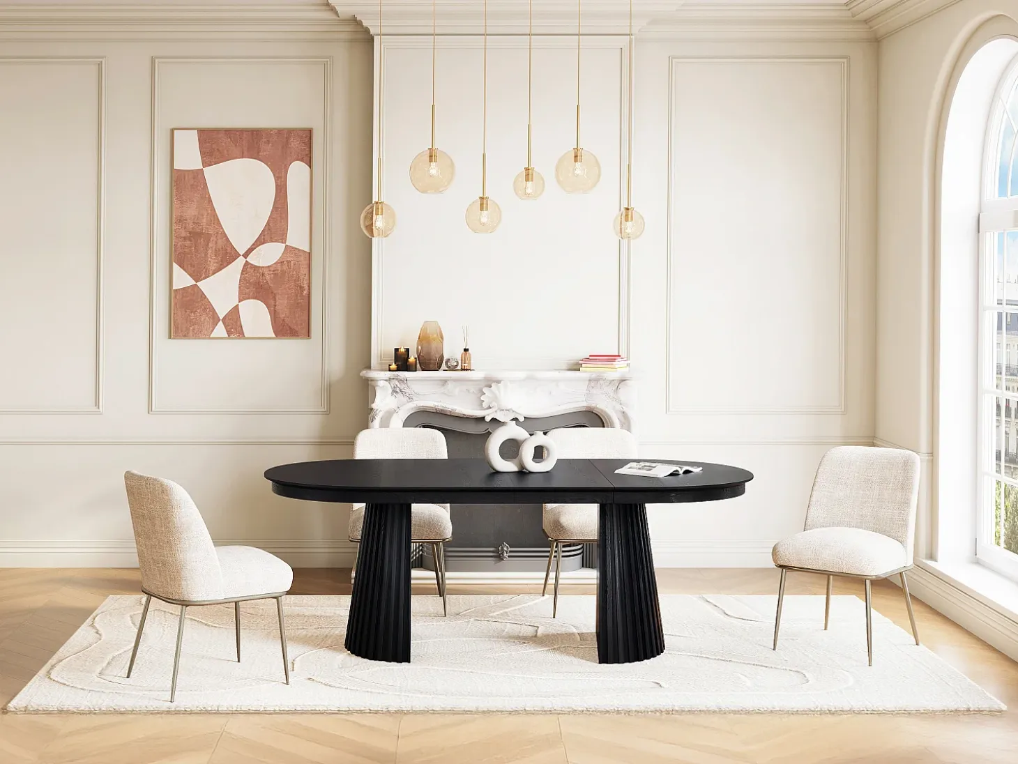 Mesa de comedor extensible de 4 a 10 personas chapa de fresno - Negro - LATSURY