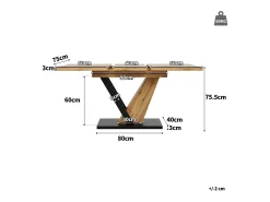 Mesa de comedor extensible 120/160x75x75.5 cm - Para 6 personas - MDF + metal - Natural