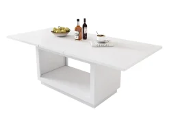 Mesa de comedor extensible, cuadrada, mesa de centro, blanca, MDF, (140/180x70x76,5 cm)