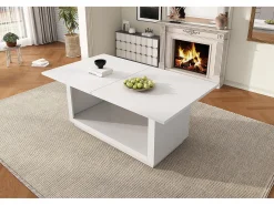 Mesa de comedor extensible, cuadrada, mesa de centro, blanca, MDF, (140/180x70x76,5 cm)