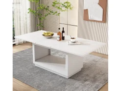 Mesa de comedor extensible, cuadrada, mesa de centro, blanca, MDF, (140/180x70x76,5 cm)