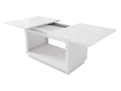 Mesa de comedor extensible, cuadrada, mesa de centro, blanca, MDF, (140/180x70x76,5 cm)