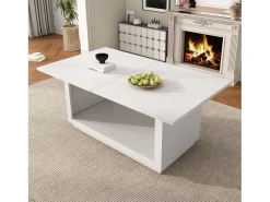 Mesa de comedor extensible, cuadrada, mesa de centro, blanca, MDF, (140/180x70x76,5 cm)