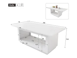 Mesa de comedor extensible, cuadrada, mesa de centro, blanca, MDF, (140/180x70x76,5 cm)