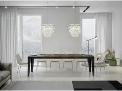 Mesa de comedor extensible Flavio-Color Marrón-Soporte 4 pies-Alargaderas -Ancho extensible