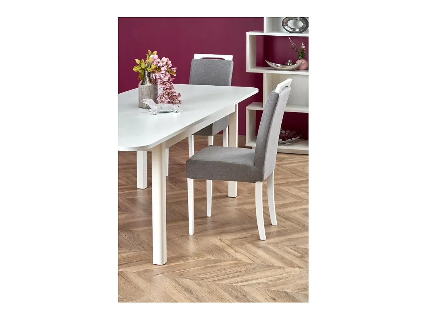 Mesa de comedor extensible blanca BREHAT 160-228cm