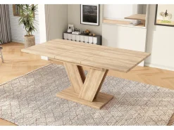 Mesa de comedor extensible - 140/180 x 80 x 75,5 cm - para 4 a 6 personas - Patas en forma de V - estilo minimalista - MDF - natural