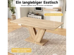 Mesa de comedor extensible - 140/180 x 80 x 75,5 cm - para 4 a 6 personas - Patas en forma de V - estilo minimalista - MDF - natural