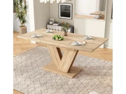 Mesa de comedor extensible - 140/180 x 80 x 75,5 cm - para 4 a 6 personas - Patas en forma de V - estilo minimalista - MDF - natural
