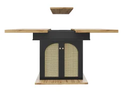 Mesa de comedor extensible para 4 a 6 personas, 110-140 x 80 cm - Con 2 puertas de ratán - Negro y natural claro