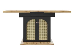Mesa de comedor extensible para 4 a 6 personas, 110-140 x 80 cm - Con 2 puertas de ratán - Negro y natural claro