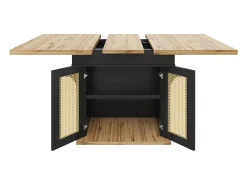 Mesa de comedor extensible para 4 a 6 personas, 110-140 x 80 cm - Con 2 puertas de ratán - Negro y natural claro