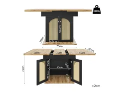 Mesa de comedor extensible para 4 a 6 personas, 110-140 x 80 cm - Con 2 puertas de ratán - Negro y natural claro